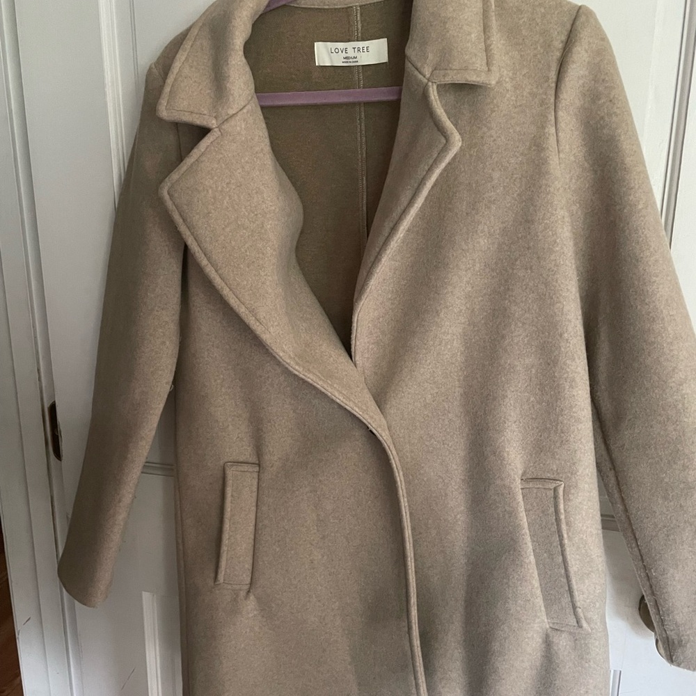 Love Tree Taupe Single-Breasted Wool-Blend Trench Coat